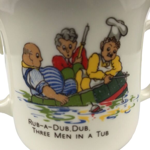 Vintage English Decorated Bone China Mug Two Handle Nursery Rhyme Rub-A-Dub Dub - Picture 2 of 7